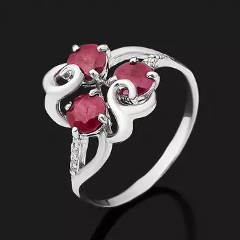 Кольцо рубин огранка (серебро 925 пр. родир. бел.) размер 18,5