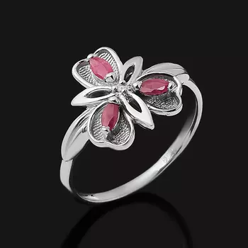 Кольцо рубин огранка (серебро 925 пр. родир. бел.) размер 18,5