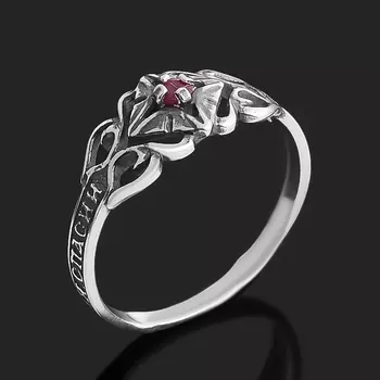 Кольцо рубин (серебро 925 пр. оксидир.) огранка Спаси и сохрани размер 17