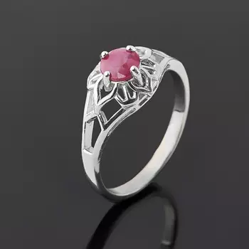 Кольцо рубин (серебро 925 пр. родир. бел.) огранка размер 17