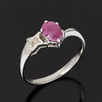 Кольцо рубин (серебро 925 пр. родир. бел.) огранка размер 18