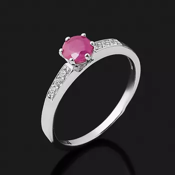 Кольцо рубин (серебро 925 пр. родир. бел.) огранка размер 17