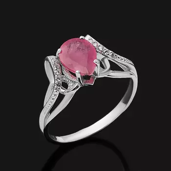 Кольцо рубин (серебро 925 пр. родир. бел.) огранка размер 17