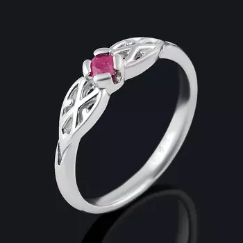 Кольцо рубин (серебро 925 пр. родир. бел.) огранка размер 17