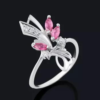 Кольцо рубин (серебро 925 пр. родир. бел.) огранка размер 17