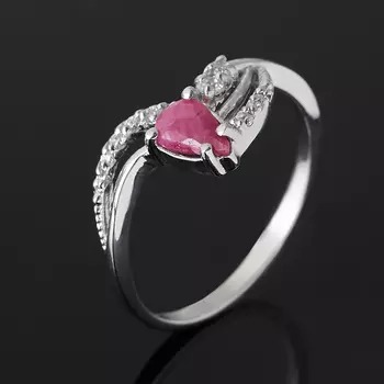 Кольцо рубин (серебро 925 пр. родир. бел.) огранка размер 17