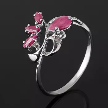 Кольцо рубин (серебро 925 пр. родир. бел.) огранка размер 18,5