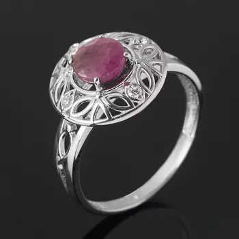 Кольцо рубин (серебро 925 пр. родир. бел.) огранка размер 18