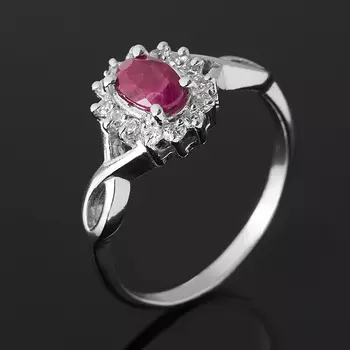 Кольцо рубин (серебро 925 пр. родир. бел.) огранка размер 18