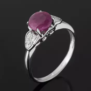 Кольцо рубин (серебро 925 пр. родир. бел.) огранка размер 18