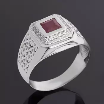 Кольцо рубин (серебро 925 пр. родир. бел.) огранка размер 21