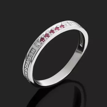 Кольцо рубин (серебро 925 пр. родир. бел.) огранка Спаси и сохрани размер 16