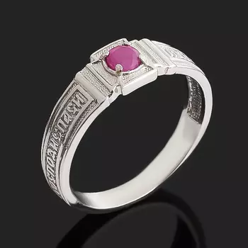 Кольцо рубин (серебро 925 пр. родир. бел.) огранка Спаси и сохрани размер 16,5