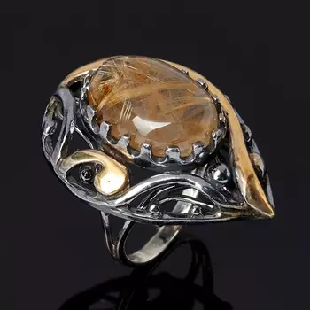 Кольцо рутиловый кварц (серебро 925 пр. позолота, родир. черн.) размер 18