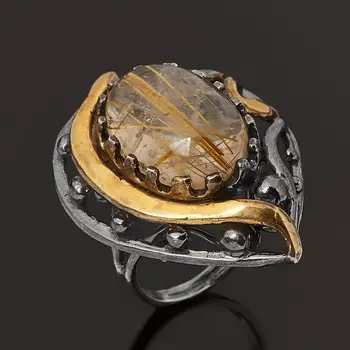 Кольцо рутиловый кварц (серебро 925 пр. позолота, родир. черн.) размер 17,5