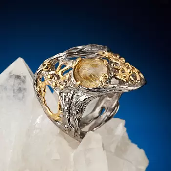 Кольцо рутиловый кварц (серебро 925 пр. позолота, родир. сер.) размер 17,5