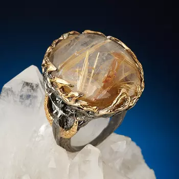 Кольцо рутиловый кварц (серебро 925 пр. родир. черн. позолота) размер 18