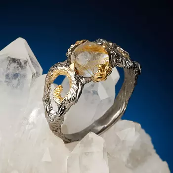Кольцо рутиловый кварц (серебро 925 пр. позолота, родир. сер.) размер 18