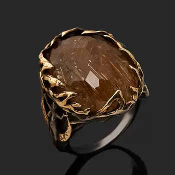 Кольцо рутиловый кварц (серебро 925 пр. позолота, родир. черн.) огранка размер 18