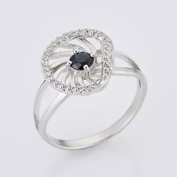 Кольцо сапфир черный огранка (серебро 925 пр.) размер 17,5