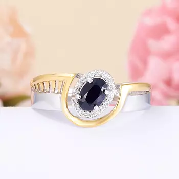 Кольцо сапфир черный огранка (серебро 925 пр., позолота) размер 17