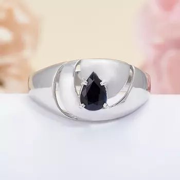 Кольцо сапфир черный огранка (серебро 925 пр.) размер 18,5
