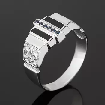 Кольцо сапфир черный (серебро 925 пр. родир. бел., эмаль) огранка размер 20