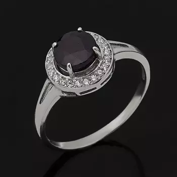 Кольцо сапфир черный (серебро 925 пр. родир. бел.) огранка размер 16,5