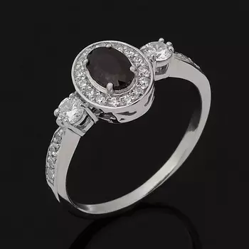 Кольцо сапфир черный (серебро 925 пр. родир. бел.) огранка размер 17,5