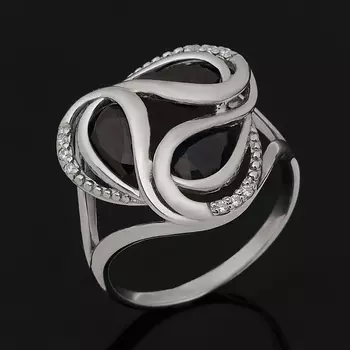 Кольцо сапфир черный (серебро 925 пр. родир. бел.) огранка размер 17,5