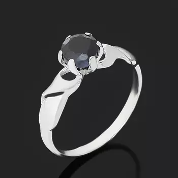 Кольцо сапфир черный (серебро 925 пр. родир. бел.) огранка размер 17