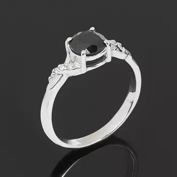 Кольцо сапфир черный (серебро 925 пр. родир. бел.) огранка размер 17