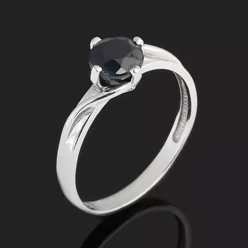 Кольцо сапфир черный (серебро 925 пр. родир. бел.) огранка размер 17