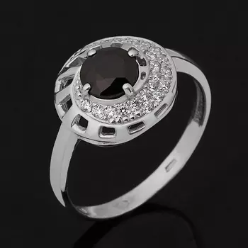 Кольцо сапфир черный (серебро 925 пр. родир. бел.) огранка размер 18,5