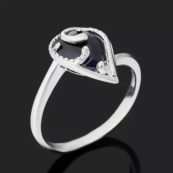 Кольцо сапфир черный (серебро 925 пр. родир. бел.) огранка размер 18
