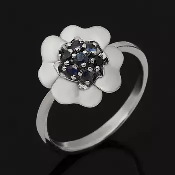 Кольцо сапфир черный (серебро 925 пр. родир. бел.) огранка размер 18