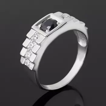 Кольцо сапфир черный (серебро 925 пр. родир. бел.) огранка размер 19,5