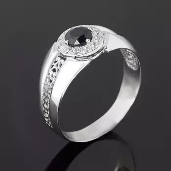 Кольцо сапфир черный (серебро 925 пр. родир. бел.) огранка размер 19,5