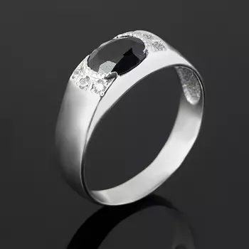 Кольцо сапфир чёрный (серебро 925 пр. родир. бел.) огранка размер 18,5