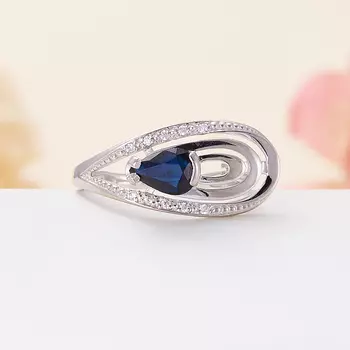 Кольцо сапфир огранка (серебро 925 пр.) размер 17