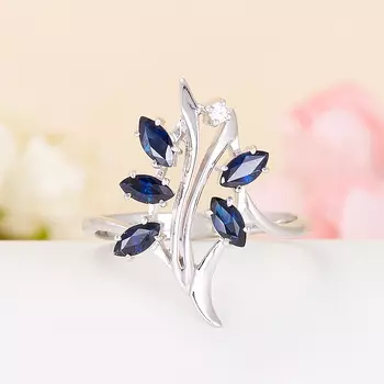 Кольцо сапфир огранка (серебро 925 пр.) размер 18