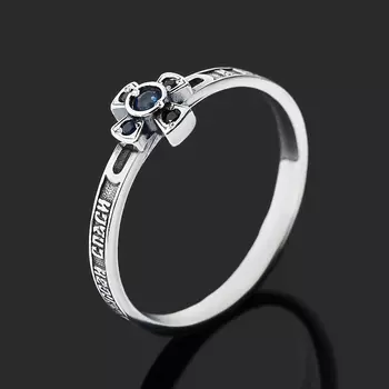 Кольцо сапфир (серебро 925 пр. оксидир.) огранка Спаси и сохрани размер 19