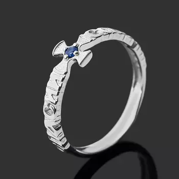 Кольцо сапфир (серебро 925 пр. родир. бел.) огранка Спаси и сохрани размер 16,5