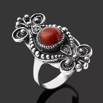 Кольцо сердолик (серебро 925 пр. оксидир.) размер 18