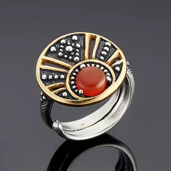 Кольцо сердолик (серебро 925 пр. оксидир. позолота) размер 18 (регулируемый)