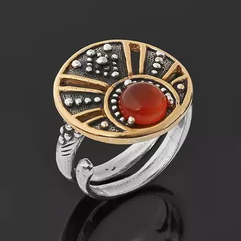 Кольцо сердолик (серебро 925 пр. оксидир., позолота) (регулируемый) размер 16