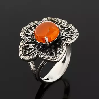 Кольцо сердолик (серебро 925 пр. оксидир.) размер 17