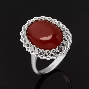 Кольцо сердолик (серебро 925 пр. родир. бел.) размер 17