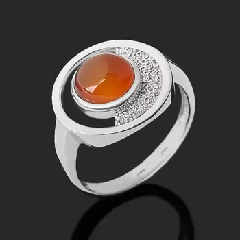 Кольцо сердолик (серебро 925 пр. родир. бел.) размер 18