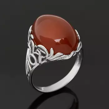 Кольцо сердолик (серебро 925 пр. родир. бел.) размер 18